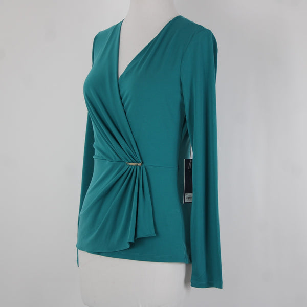 Jennifer Lopez NEW $44 Bayou Sz S Green Silver V Neck Polyester Spandex Top