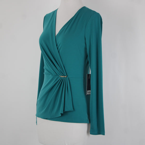 Jennifer Lopez NEW $44 Bayou Sz S Green Silver V Neck Polyester Spandex Top