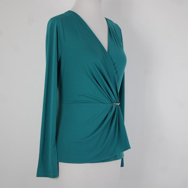 Jennifer Lopez NEW $44 Bayou Sz S Green Silver V Neck Polyester Spandex Top