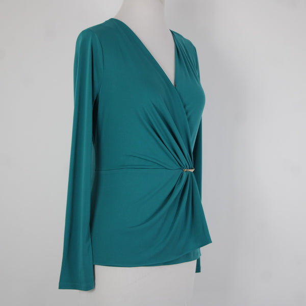 Jennifer Lopez NEW $44 Bayou Sz S Green Silver V Neck Polyester Spandex Top