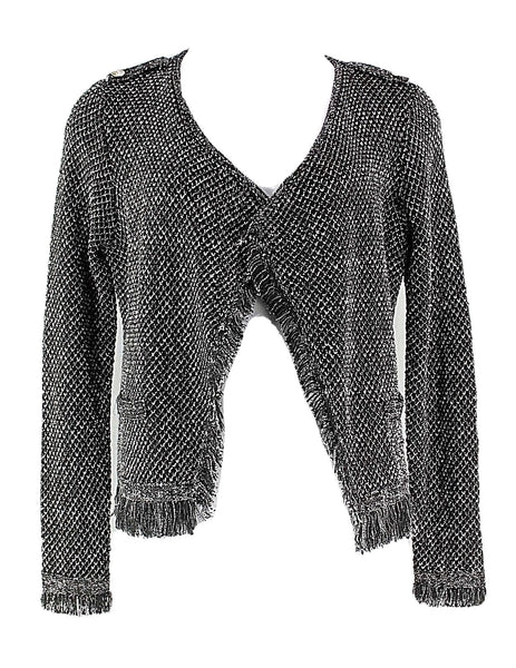 White House Black Market NEW $110 Sz L Black Silver Acrylic Blend Jacket