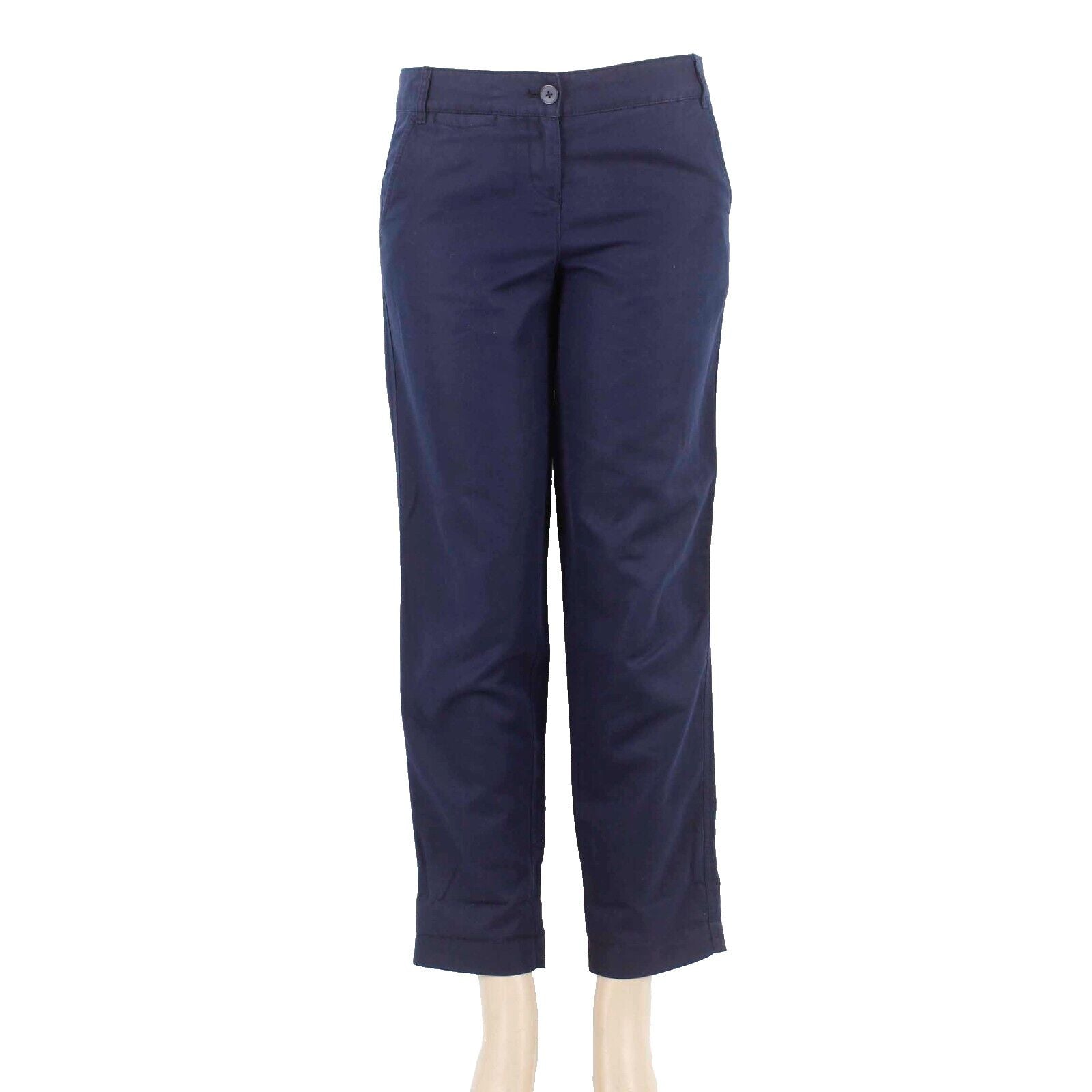 Ann Taylor Loft Marisa Sz 0 X 29 Navy Blue Button Closure Linen Cotton Crop Pant