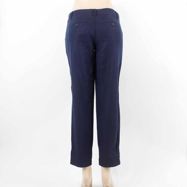 Ann Taylor Loft Marisa Sz 0 X 29 Navy Blue Button Closure Linen Cotton Crop Pant