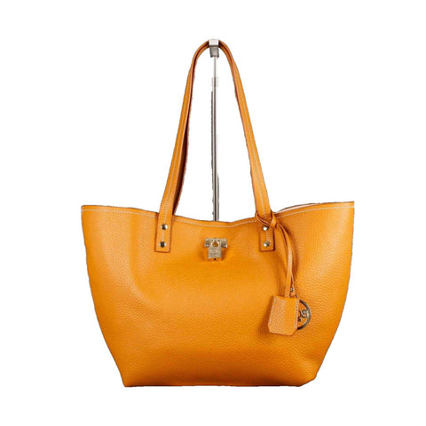 BCBG 11 X 19 Burnt Orange Vegan Leather Decorative Faux Lock Purse Tote