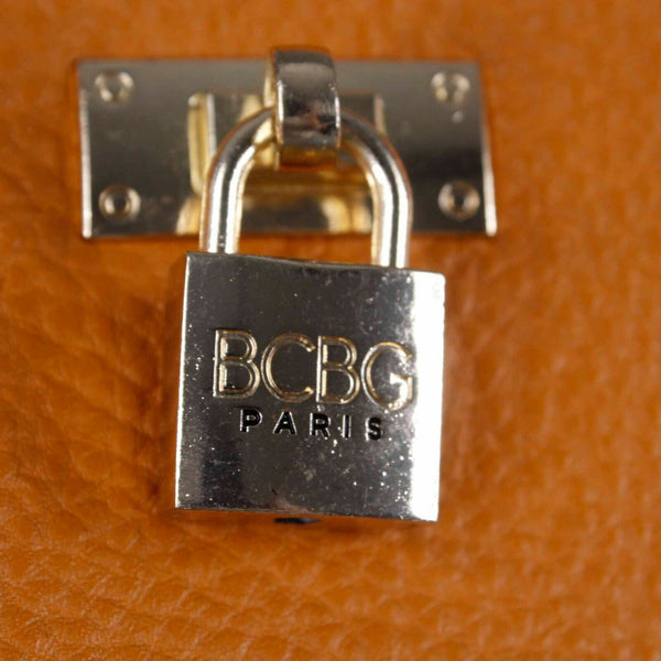 BCBG 11 X 19 Burnt Orange Vegan Leather Decorative Faux Lock Purse Tote