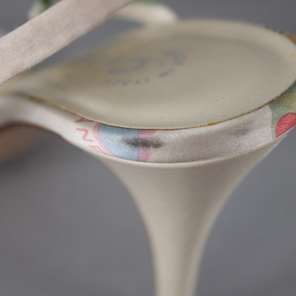 Chanel Heels Sz 36 Green White Multi Color Open Toe Ankle Strap 3" AS IS Heels