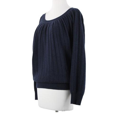Shelli Segal Laundry Sz S Navy Blue Blouson Perforated Knt 100% Cashmere Sweater