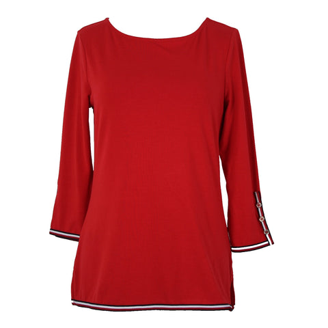Tommy Hilfiger NEW $50 Sz XS Red Navy White Global Boat Neck Viscose Poly Top