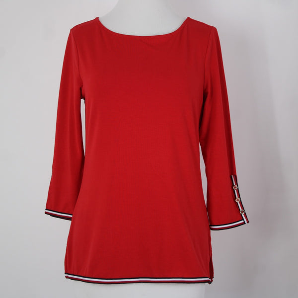 Tommy Hilfiger NEW $50 Sz XS Red Navy White Global Boat Neck Viscose Poly Top