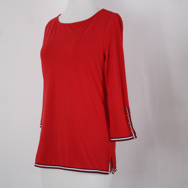 Tommy Hilfiger NEW $50 Sz XS Red Navy White Global Boat Neck Viscose Poly Top