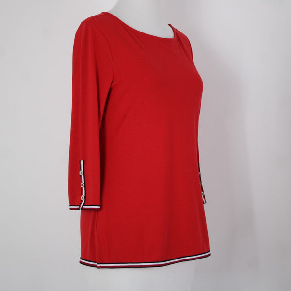 Tommy Hilfiger NEW $50 Sz XS Red Navy White Global Boat Neck Viscose Poly Top