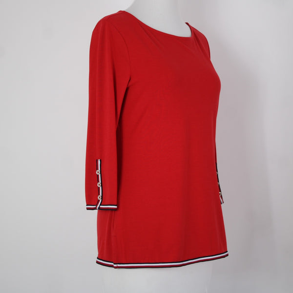 Tommy Hilfiger NEW $50 Sz XS Red Navy White Global Boat Neck Viscose Poly Top