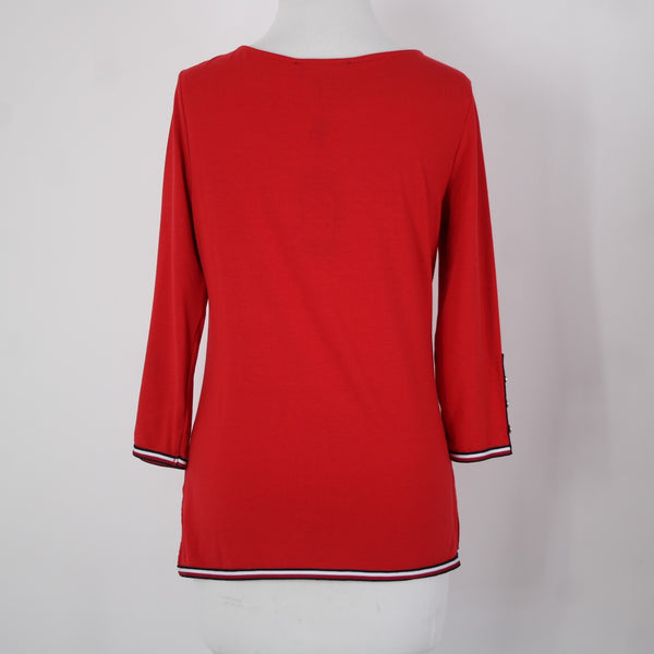 Tommy Hilfiger NEW $50 Sz XS Red Navy White Global Boat Neck Viscose Poly Top
