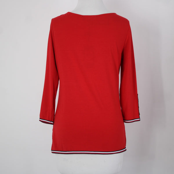 Tommy Hilfiger NEW $50 Sz XS Red Navy White Global Boat Neck Viscose Poly Top