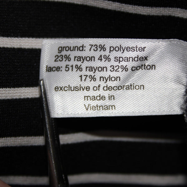 Isabel Toledo Sz 28 Black White Striped Lace Detail Polyester Rayon Dress