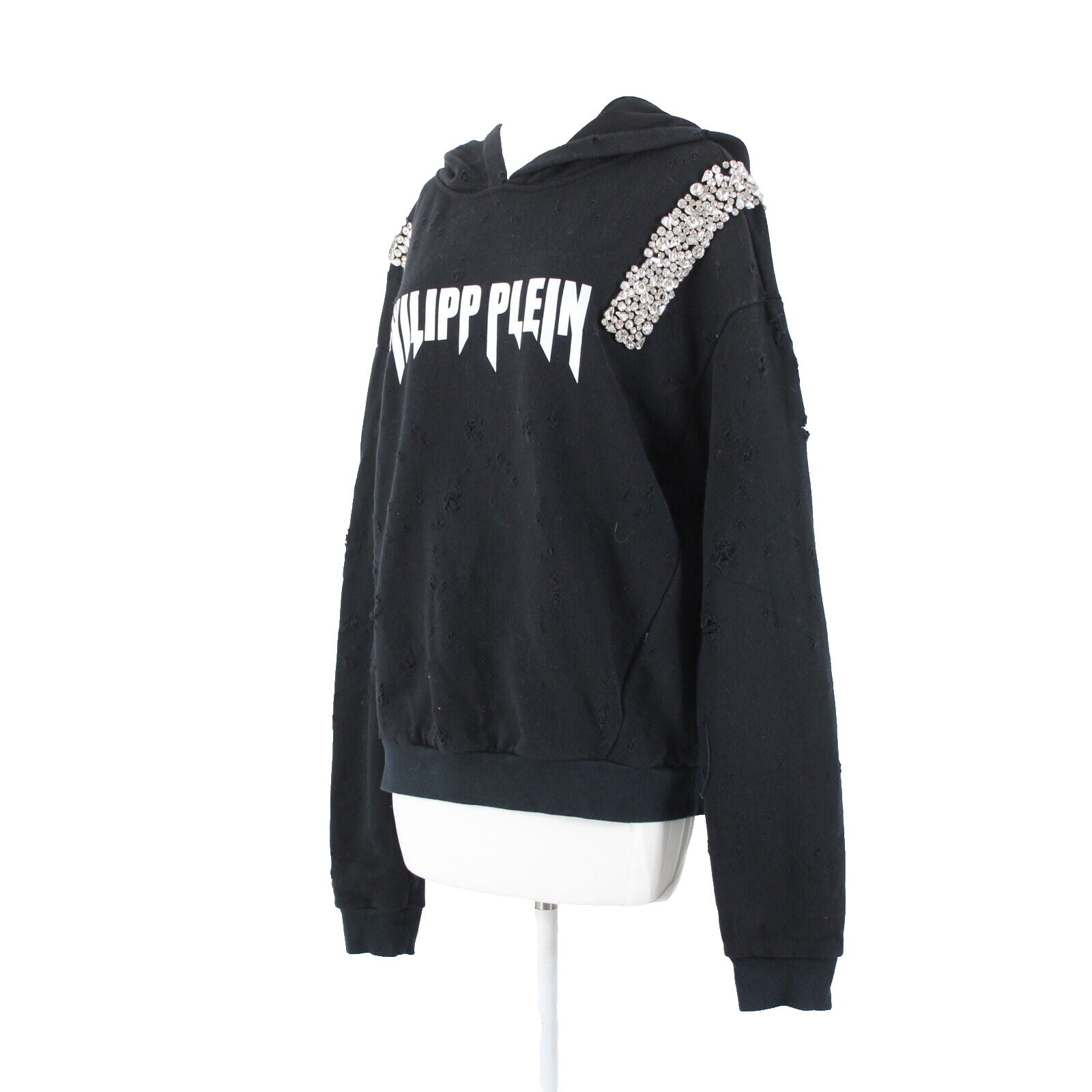Philipp Plein Couture Sz No Size S? Black White Rhinestone Poly Hoodie Sweater