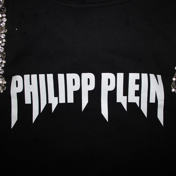 Philipp Plein Couture Sz No Size S? Black White Rhinestone Poly Hoodie Sweater