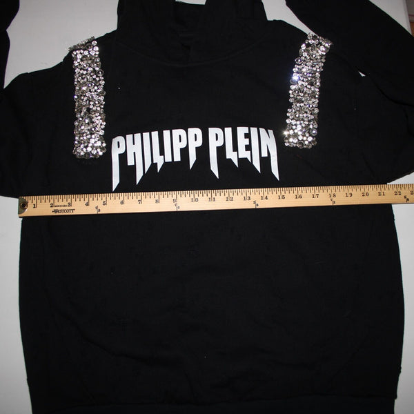 Philipp Plein Couture Sz No Size S? Black White Rhinestone Poly Hoodie Sweater