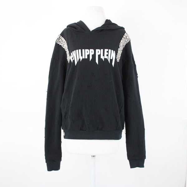 Philipp Plein Couture Sz No Size S? Black White Rhinestone Poly Hoodie Sweater