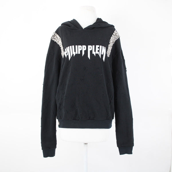 Philipp Plein Couture Sz No Size S? Black White Rhinestone Poly Hoodie Sweater