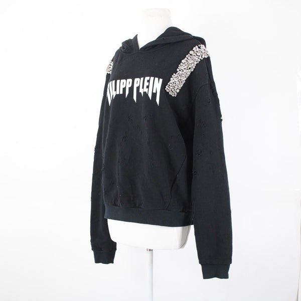 Philipp Plein Couture Sz No Size S? Black White Rhinestone Poly Hoodie Sweater