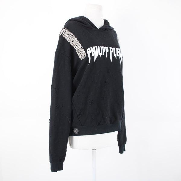 Philipp Plein Couture Sz No Size S? Black White Rhinestone Poly Hoodie Sweater
