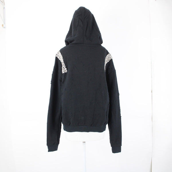 Philipp Plein Couture Sz No Size S? Black White Rhinestone Poly Hoodie Sweater