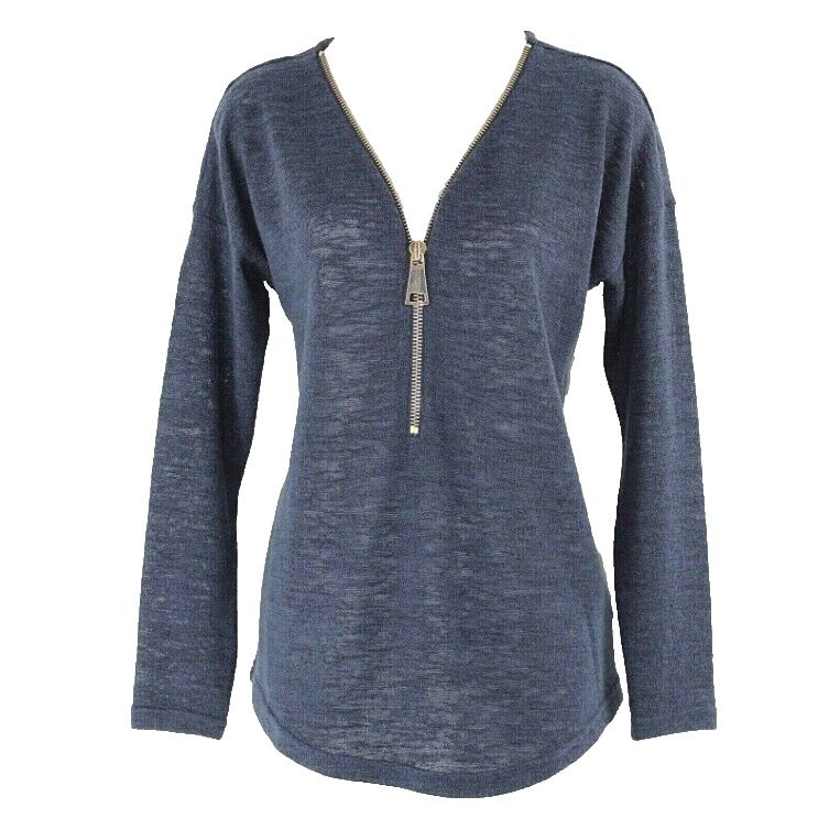 Soft Surroundings Sz S Navy Semi Sheer Gold Zip Polyester Acrylic Sweater