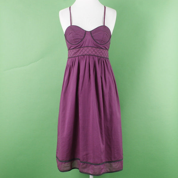Proenza Schouler Sz 5 Purple Black Strappy Underwire Gathered Cotton Woven Dress