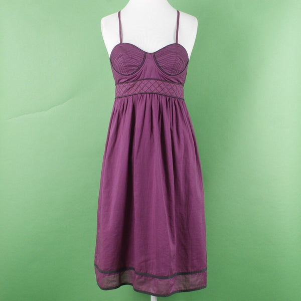 Proenza Schouler Sz 5 Purple Black Strappy Underwire Gathered Cotton Woven Dress