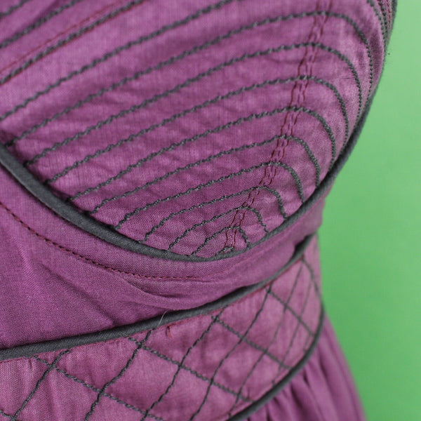 Proenza Schouler Sz 5 Purple Black Strappy Underwire Gathered Cotton Woven Dress