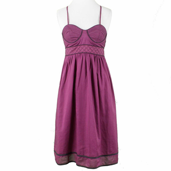 Proenza Schouler Sz 5 Purple Black Strappy Underwire Gathered Cotton Woven Dress