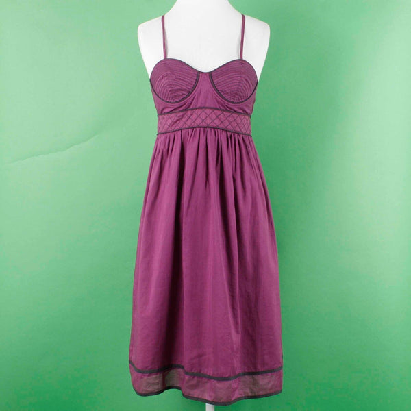 Proenza Schouler Sz 5 Purple Black Strappy Underwire Gathered Cotton Woven Dress