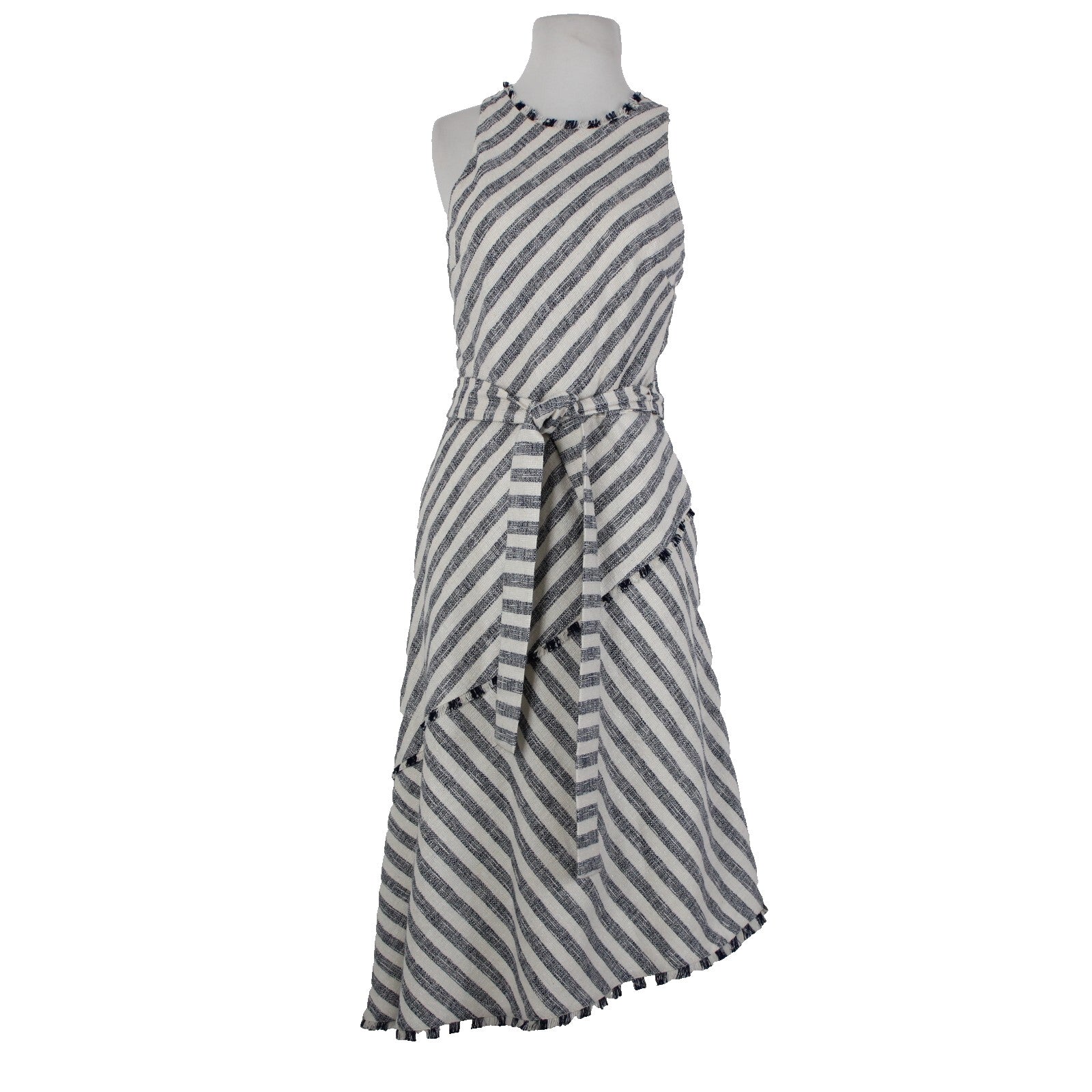 Banana Republic NEW $56 Sz 8 White Navy Blue Pockets Belted Cotton Acrylic Dress