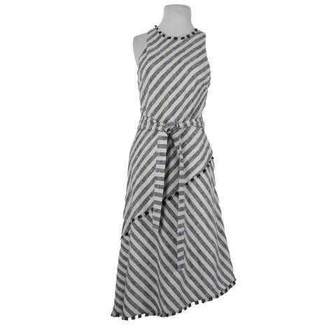 Banana Republic NEW $56 Sz 8 White Navy Blue Pockets Belted Cotton Acrylic Dress