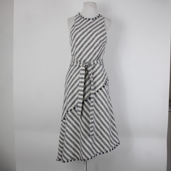 Banana Republic NEW $56 Sz 8 White Navy Blue Pockets Belted Cotton Acrylic Dress
