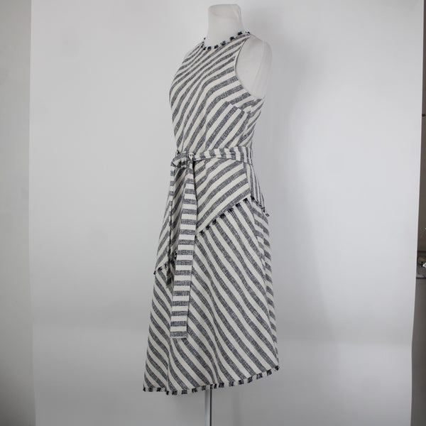 Banana Republic NEW $56 Sz 8 White Navy Blue Pockets Belted Cotton Acrylic Dress