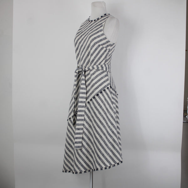 Banana Republic NEW $56 Sz 8 White Navy Blue Pockets Belted Cotton Acrylic Dress