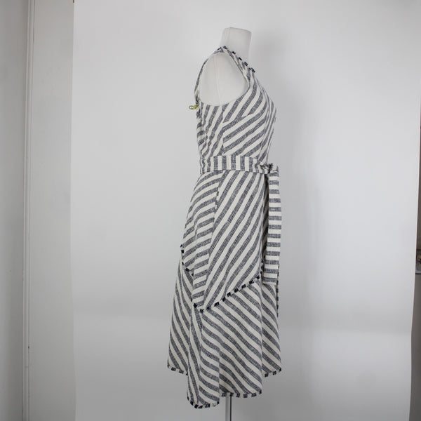 Banana Republic NEW $56 Sz 8 White Navy Blue Pockets Belted Cotton Acrylic Dress