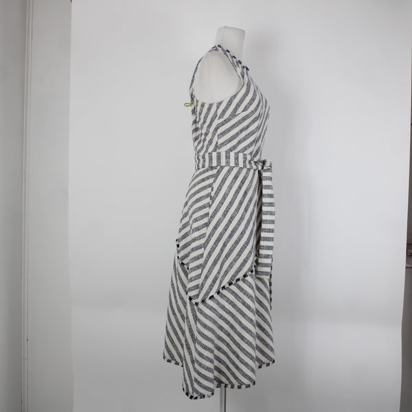 Banana Republic NEW $56 Sz 8 White Navy Blue Pockets Belted Cotton Acrylic Dress