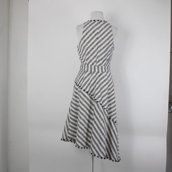 Banana Republic NEW $56 Sz 8 White Navy Blue Pockets Belted Cotton Acrylic Dress
