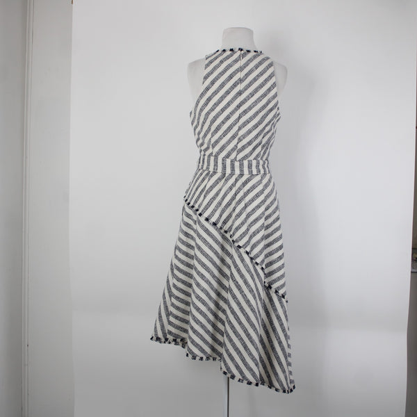 Banana Republic NEW $56 Sz 8 White Navy Blue Pockets Belted Cotton Acrylic Dress