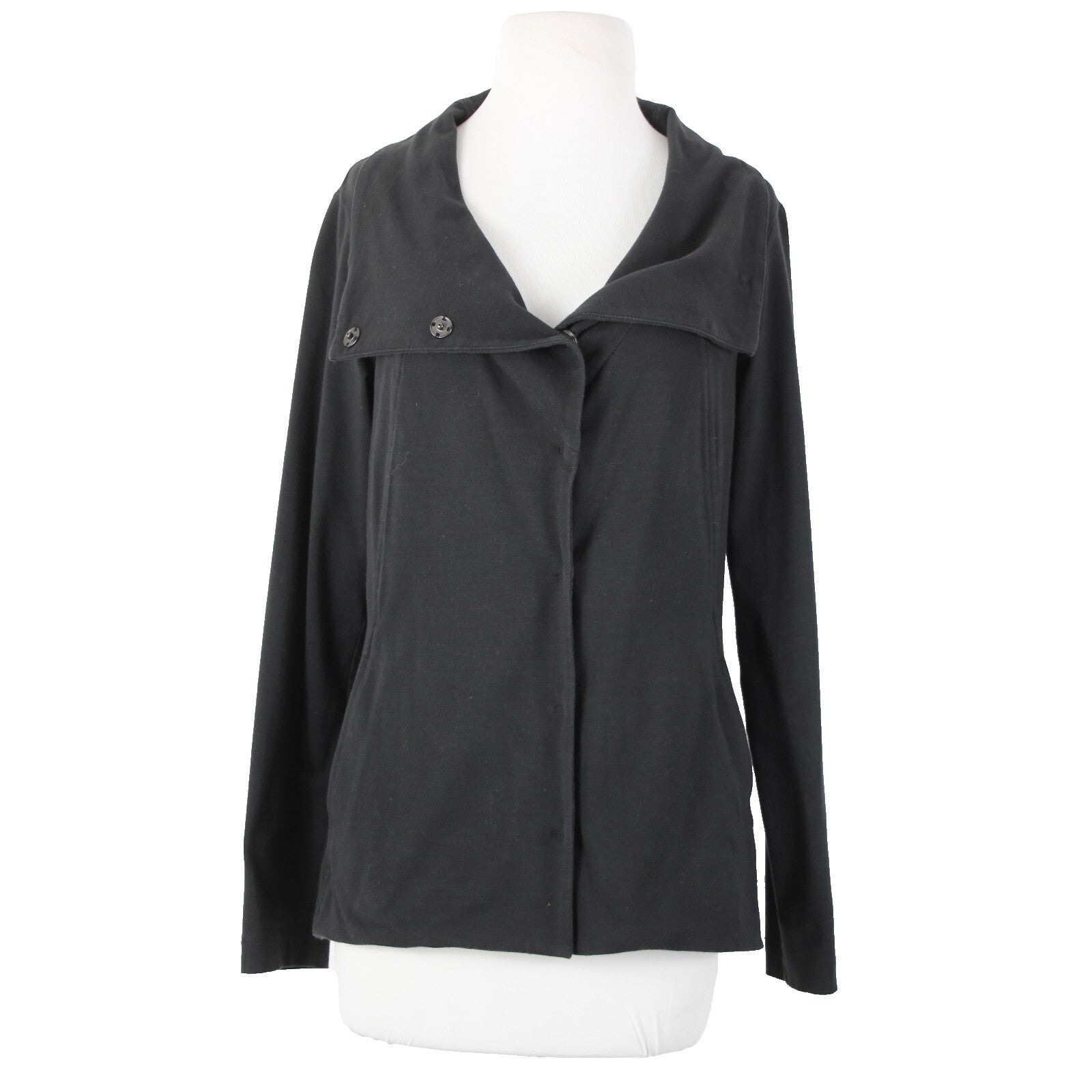 Eileen Fisher Sz S Black Snap Buttons Pockets Collar Organic Cotton Lycra Jacket