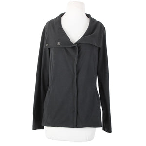Eileen Fisher Sz S Black Snap Buttons Pockets Collar Organic Cotton Lycra Jacket