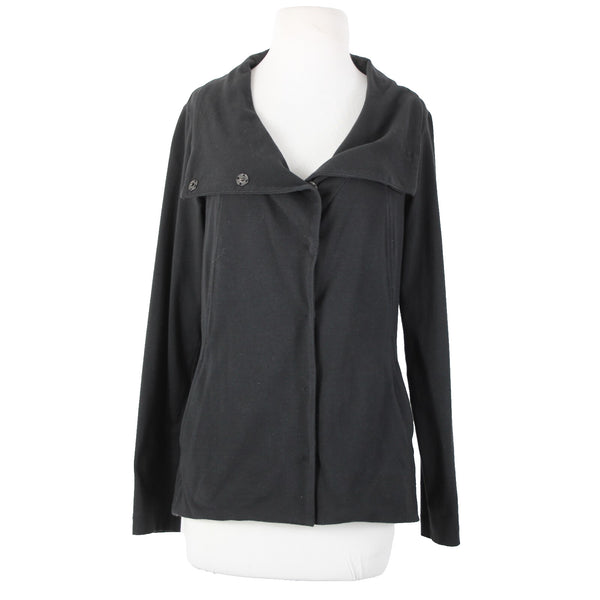 Eileen Fisher Sz S Black Snap Buttons Pockets Collar Organic Cotton Lycra Jacket