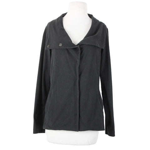 Eileen Fisher Sz S Black Snap Buttons Pockets Collar Organic Cotton Lycra Jacket