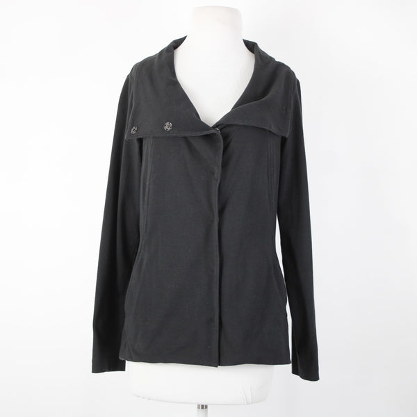 Eileen Fisher Sz S Black Snap Buttons Pockets Collar Organic Cotton Lycra Jacket