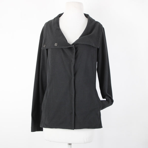 Eileen Fisher Sz S Black Snap Buttons Pockets Collar Organic Cotton Lycra Jacket