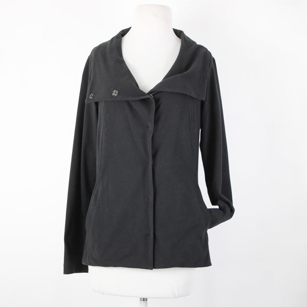 Eileen Fisher Sz S Black Snap Buttons Pockets Collar Organic Cotton Lycra Jacket