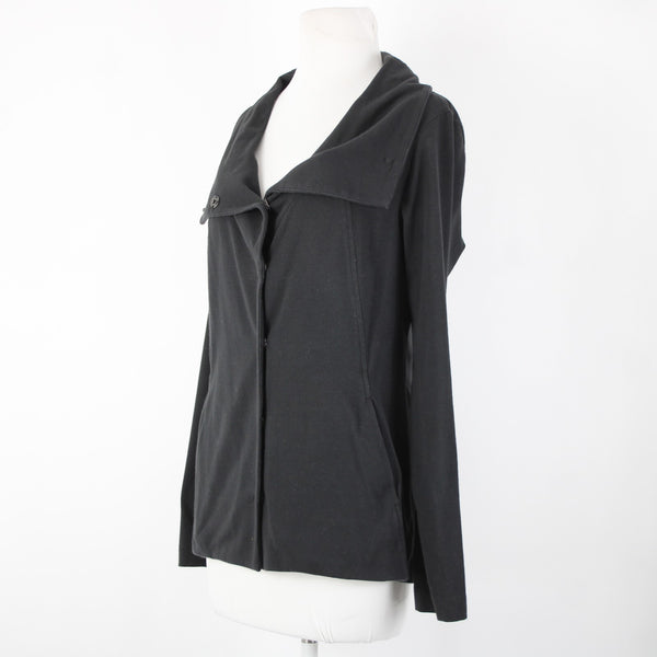 Eileen Fisher Sz S Black Snap Buttons Pockets Collar Organic Cotton Lycra Jacket